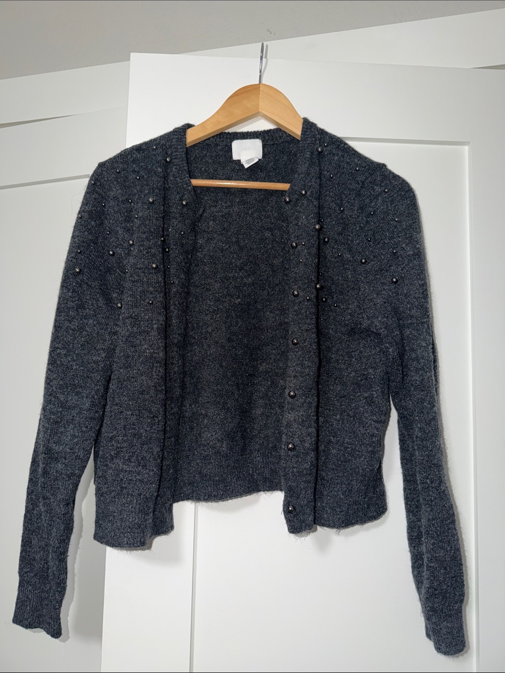 H&M Dark Gray Pearl-Accent Open Cardigan